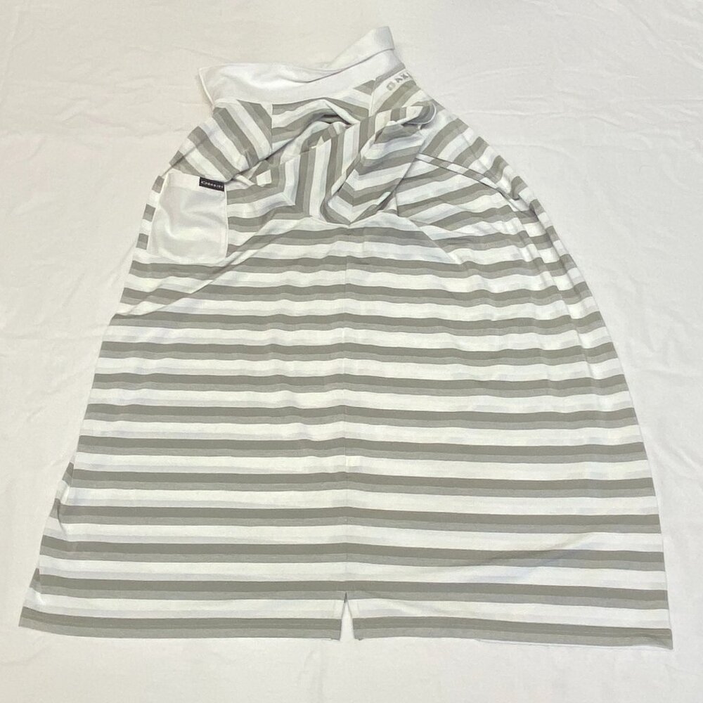 Oakley XXL Polo Golf Shirt Stripe Grey White Short Raglan Sleeve 3-Button Pocket - Picture 10 of 14